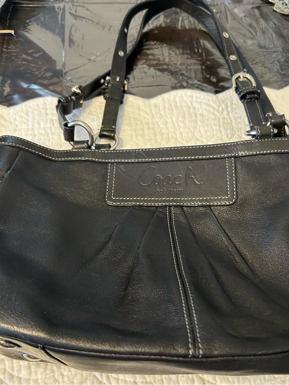 Coach Black Leather Shoulder Bag with Silver Hardware